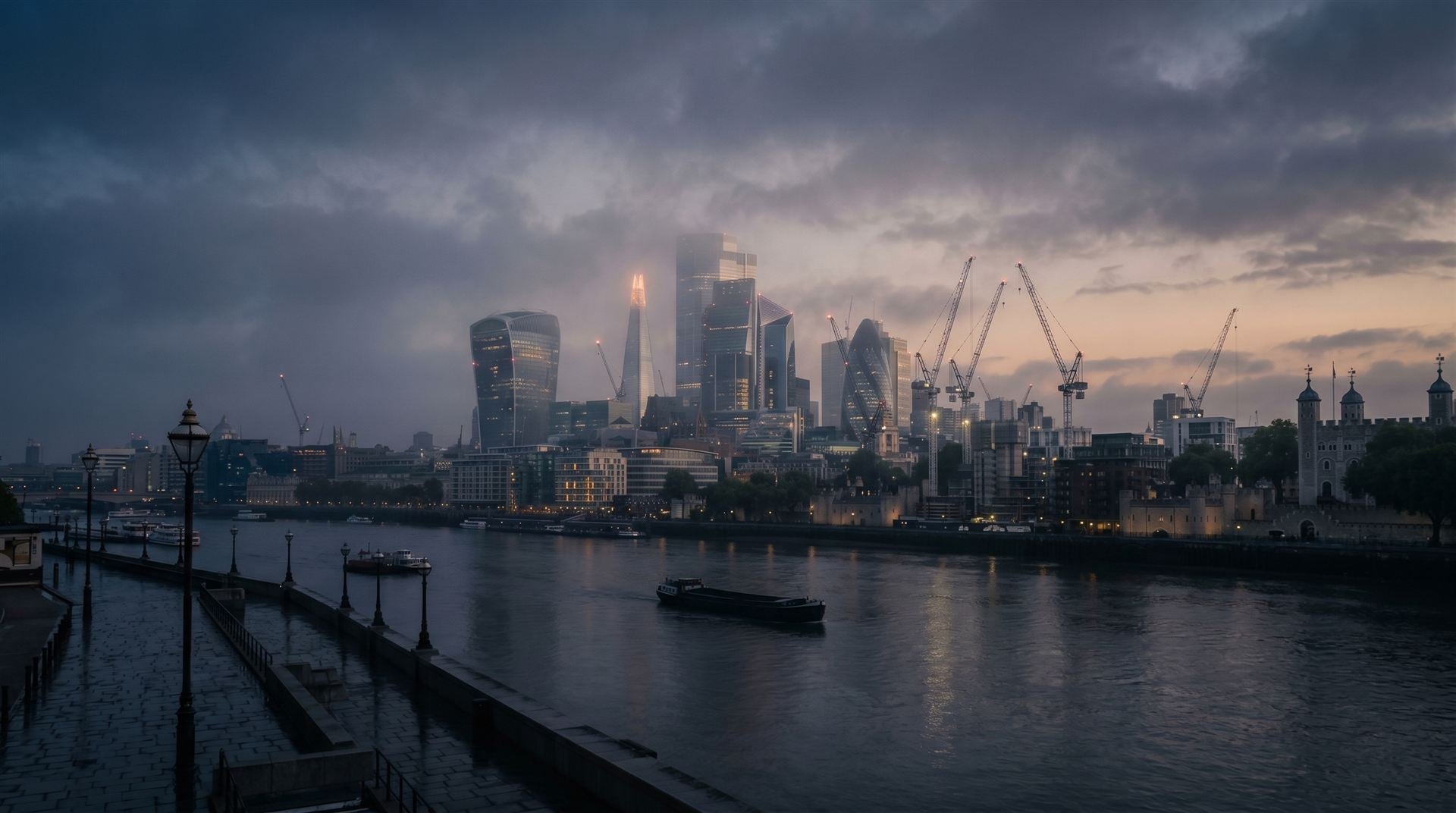 The London skyline at dusk