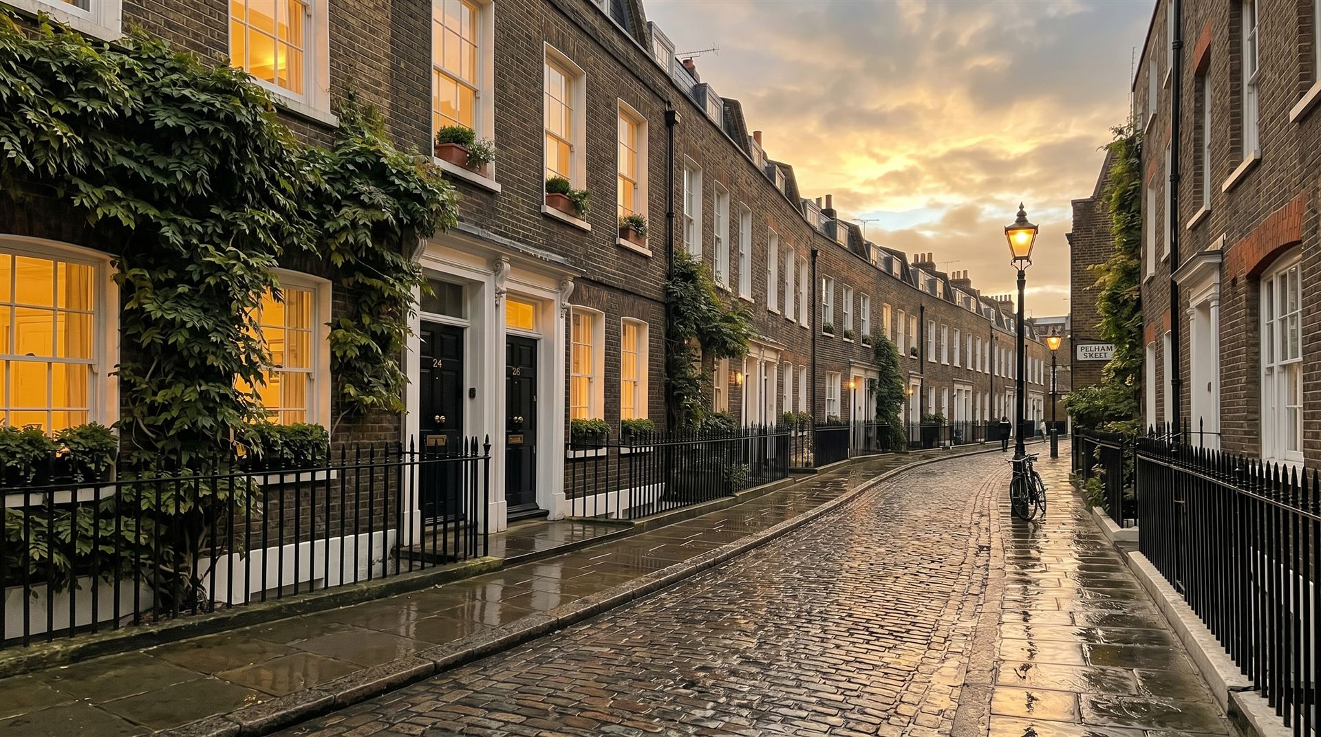 A London mews at golden hour