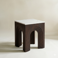 The Volta End Table – Dark Hardwood & Marble