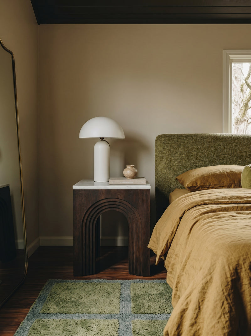 The Volta End Table – Dark Hardwood & Marble