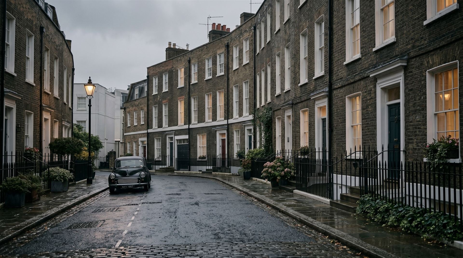 A quiet London street on a grey morning