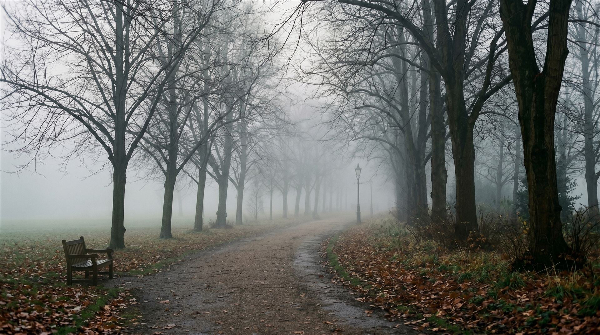 A misty path through a London park